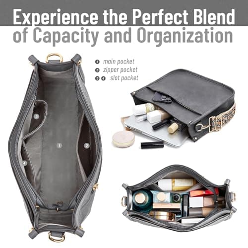 WOOMADA Crossbody Bags for Women Vegan Leather Handbag Trendy Hobo Shoulder Bag with 2 Adjustable Strap(1pc-dimgrey) - Thumbnail 4
