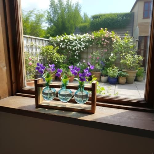 XXXFLOWER Propagation Station with Wooden Stand, 3 Bulb Glass Vase Plant Terrarium for Hydroponics Home Office Indoor Decor,Plant Gift for Mom Women Wife Friend Plant Lovers (Blue) - Thumbnail 3