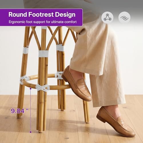 PURPLE LEAF Patio Round Counter Height Stool Set of 2 Outdoor Backless Barstools Aluminum Frame in Bamboo Finish with White & Gray Woven Rattan for Indoor Kitchen Dining Bistros Cafe Restaurant - Thumbnail 2