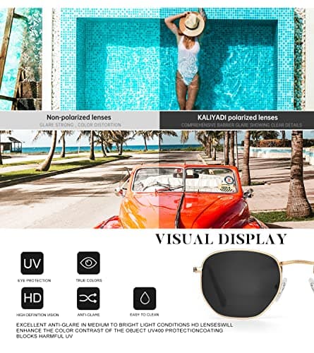 KALIYADI Sunglasses for Women and Men, Polarized Square UV Protection, Trendy Metal Frame Hexagon Sunglasses (2 Packs Grey&Brown) - Thumbnail 6