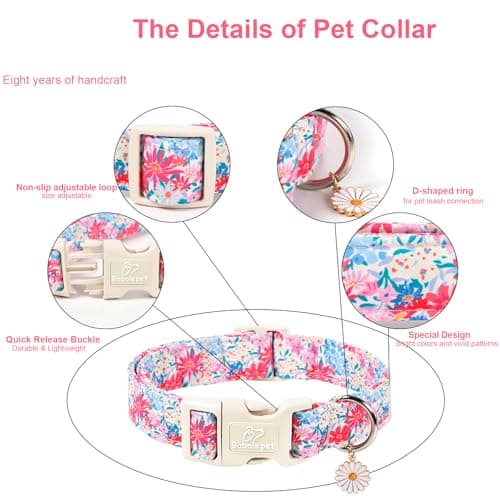 Babole Pet Floral Dog Collar Cute Spring/Summer Dog Collars for Large Dogs - Lightweight Adjustable Pastel Wildflower Male Female Dogs Everyday Collar with Safety Buckle L - Thumbnail 3
