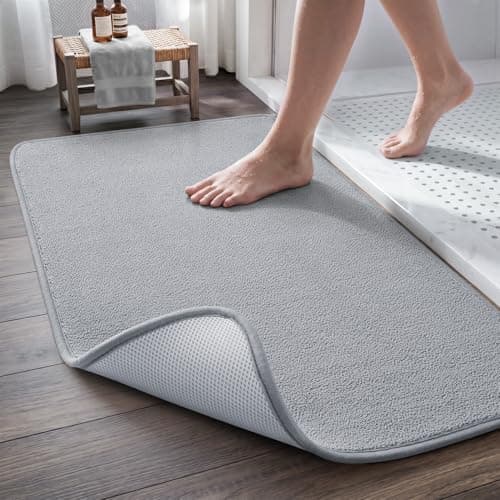 MontVoo Quick Dry Bath Mat 24"x35", Super Absorbent Bathroom Rug, 3D Honeycomb Mesh Base Non Slip Bath Mats for Bathroom, Dryer-Friendly & Washable Durable Bath Rug for Shower, Sink, Grey - Image 1