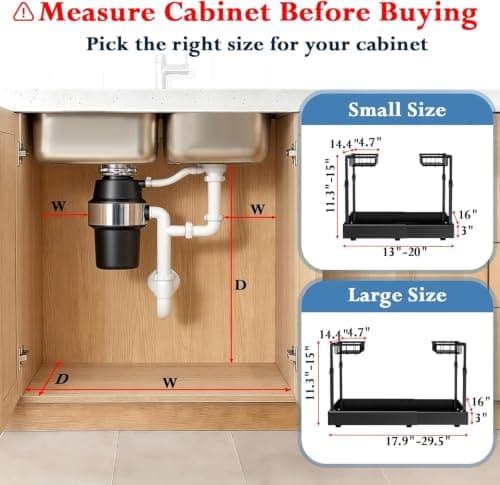 Aisslro Under Sink Organizer, 2 Tier Under the Sink Storage, Expandable Adjustable Slide Out Pull Out Under Cabinet Organizers Shelf, for Kitchen Bathroom Pantry Closet Organization, Black - Thumbnail 2