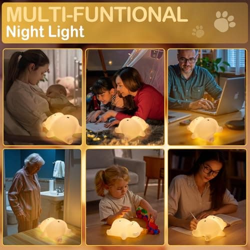 LettreQ Snoring White Bear Night Light, Rechargeable Squishy Lamp - Silicone Nursery LED Animal Dimmanble Touch Nightlight - Bedroom Cute Funny Birthday Christmas Gifts for Kids, Boy, Girls - Thumbnail 6