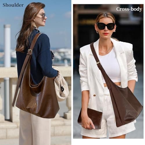 MaijjLyn Hobo Bags for Women Tote Bag Retro PU Leather Shoulder Handbags Slouchy Crossbody Hobo Purses with Coin Purse 2PCS Brown - Thumbnail 2