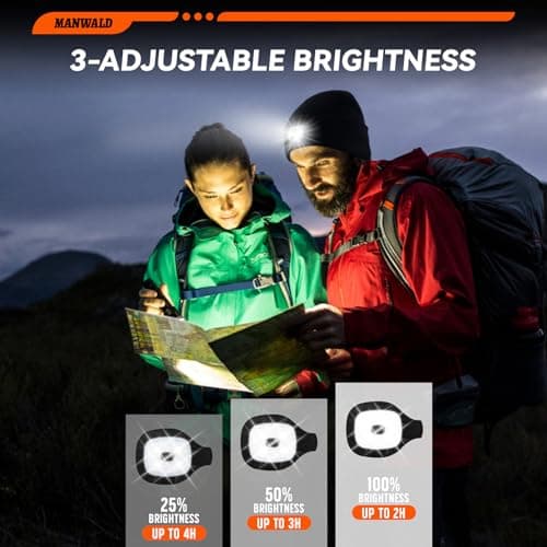 MANWALD LED Beanie Hat with Light, USB Rechargeable LED Headlamp, Fathers Day Dad Gifts for Men, Birthday Gifts for Women Adults, Gifts for Him Dad Husband, Boyfriend, Orange - Thumbnail 2