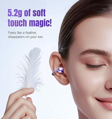 King Lucky Next-gen Clip on Earbuds Open Ear Wireless Bluetooth 6.0 Headphones with Mic,50H Play,ENC,IPX5 Waterproof,Sports Ear Buds,Comfortable for Small Ears&Fitness,Running (Purple) - Thumbnail 5