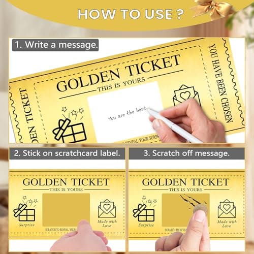 GEVOPREFRRED Golden Ticket with Envelopes, Scratch off Card Surprise Gift Reveal, Card as Perfect for Birthday Wedding Concert Ticket Cinema Voucher Raffle Gift - Thumbnail 6