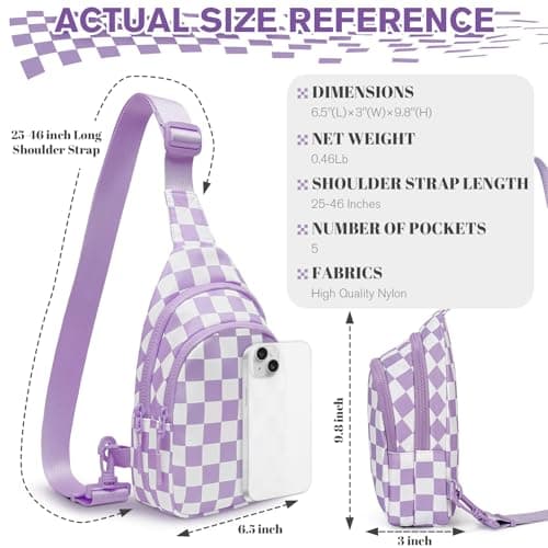 Checkered Women's Sling Bag - Stylish Small Backpack Crossbody Chest Bag & Fanny Pack Purse - Thumbnail 3