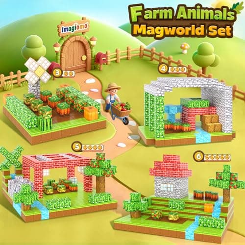 Imagiomo 150PCS Magnetic Blocks - Build Mine Magnet World Farm Edition, Magnetic Kids Games for Boys & Girls Age 3-5 4-8 6-8, STEM Sensory Construction Classroom Must Haves Building Toys for Toddlers - Thumbnail 4