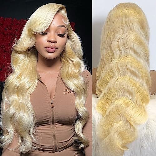 Lotulo Blonde Lace Front Wigs Human Hair, 613 HD Lace Frontal Wig 13x6 200 Density, Lace Front Wigs Human Hair Pre Plucked 613 Body Wave Lace Front Wig Can Be Dyed (24 Inch)