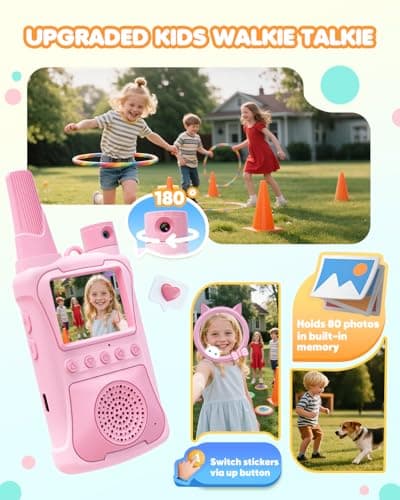 Video Walkie Talkies for Kids 2 Pack with 180° Camera/Games/HD Screen, Rechargeable Long Range Walkie Talkies with Camera, Toddler Indoor Outdoor Toys Birthday Gifts for Girls Boys Age 3-12 Year Old - Thumbnail 4