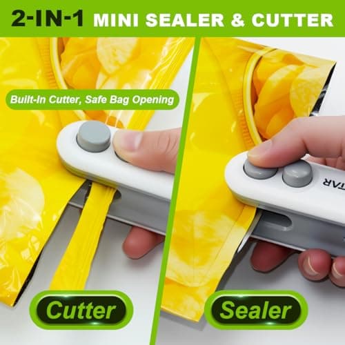 2in1 Mini Bag Sealer With Cutter And Magnet- Heat Seal & Cutter, Portable Handheld Chip Bag Sealer for Snacks, Candies & Food Storage (White, 1 PACK) - Thumbnail 2