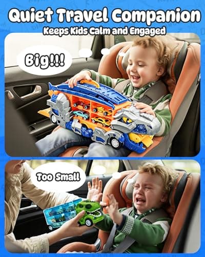 Cozycharm 13 in 1 Dinosaur Toys for Kids 3-6, Carrier Truck Race Track Toddlers Toys, Foldable Track Playset,Dinosaur Truck with 12 Die-Cast Racing Car Toys, Xmas Gifts for Boys Girls - Thumbnail 6