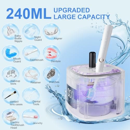 Ultrasonic Retainer Cleaner, Retainer Cleaner Machine, Aligner Cleaner, Nightguard Cleaner, Mouthguard Cleaner, Denture Cleaner. Ultrasonic Cleaner for Braces, Aligner, Toothbrush, Jewelry - Thumbnail 6