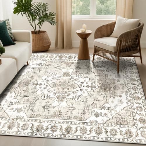 Roseek Area Rugs 5x7, Washable Rugs for Living Room, Non-Slip Rug, Boho Medallion Rug, Distressed Carpet, Low Pile Boho Rugs for Bedroom Dining Room - Image 1