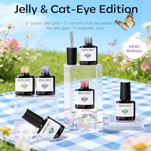 modelones Gel Nail Polish Set, 6 Colors 2026 Spring Summer Silver Cat Eye Gel Polish Translucent Pastel Sheer Pink Yellow Lavender Purple Baby Blue Mint Green Jelly Nail Polish W Magnet LED DIY Gift - Thumbnail 2