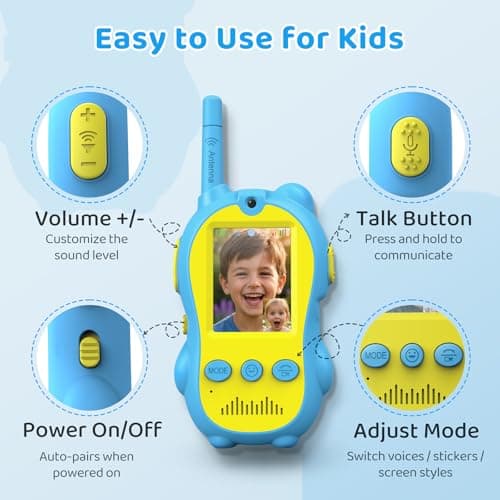 Video Walkie Talkies for Kids, 2 Pack Rechargeable Penguin Two Way Radios with Video Call 2" Screen, Voice Changer & Sticker Effects, Long Range Indoor Outdoor Camping Toys for Boys Girls 3-12 - Thumbnail 3