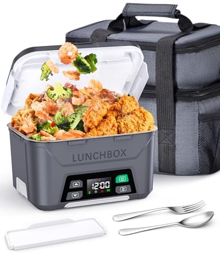 Docusvect Rechargeable Heated Lunch Box for Men, 1.3L Cordless Electric Lunch Box for Adults with Smart Scheduled Heating, Portable Food Warmer with Complete Accessories