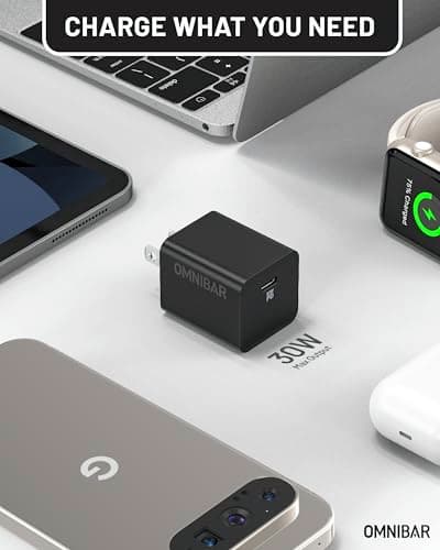 Omnibar 30W USB C Charger, GaN Compact Type C Charger Fast Charging Block, PD 3.0 PPS USB C Wall Charger Power Adapter for iPhone 17 16 15 Pro Max, Galaxy S26 S25 S24 Ultra (30W (with Cable)) - Thumbnail 3