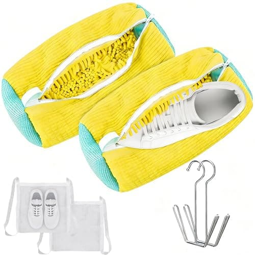 2PCS Shoes Washing Machine Bag,Reusable Washing Shoes Bag,Include Shoes Dryer Bag and 2 Drying Racks,Laundry Shoes Bag with Durable Zipper for Sneakers and Canvas Shoes