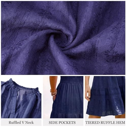 Modelshow Summer Dresses for Women 2026 Casual Mini Sundress V Neck Sleeveless A Line Flowy Boho Beach Dress with Pockets Navy Blue - Thumbnail 6