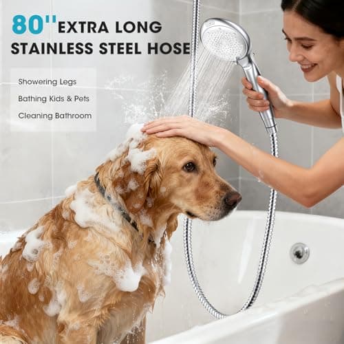 FASDUNT Shower Head with Handheld, High Pressure 8-Mode Filtered Shower Head with 80" Extra Long Stainless Steel Hose & Adjustable Bracket, Built-in Filter for Hard Water -Remove Chlorine, Chrome - Thumbnail 3