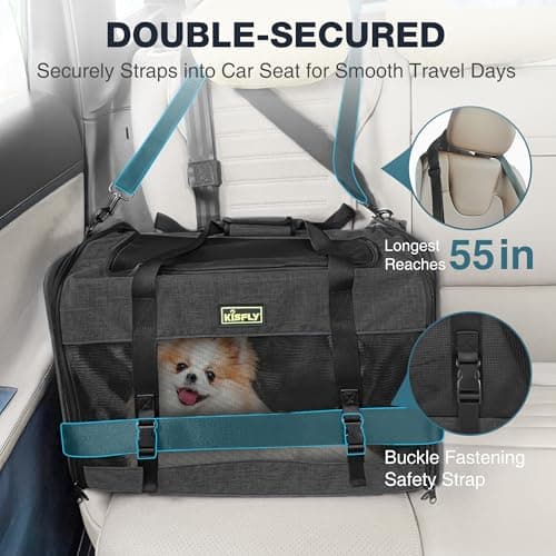 Small Dog Carrier for Puppies, Rabbits, Cat Carrier Soft, Foldable Travel Bag, Fits Pets up to 25lbs, Car Seat Belt Compatible, Ideal for Car Road Trips, Anti-Scratch Mesh, 20x13x13 in, Black - Thumbnail 2