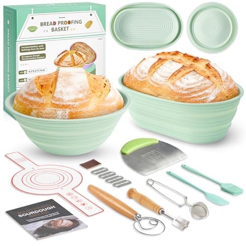 Napute Sourdough Starter Kit, 9PCS Sourdough Breads Baking Supplies, Banneton Bread Proofing Basket Set with 9" Round & 10" Val, Bread Sling, Whisk, Scrapers, Bread Lame, Bag, Sour Dough Baking Tools - Image 1