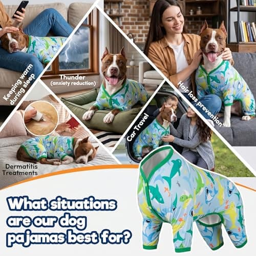 LovinPet Surgical Recovery Shirt for Large Dogs, Undershirt for Dog Coats, Lightweight Stretchy Knit Dog Onesie, Big Bites Turquoise Print, Pitbull Shirt, UV Protection,Stop Shedding for Dogs, 3XL - Thumbnail 5