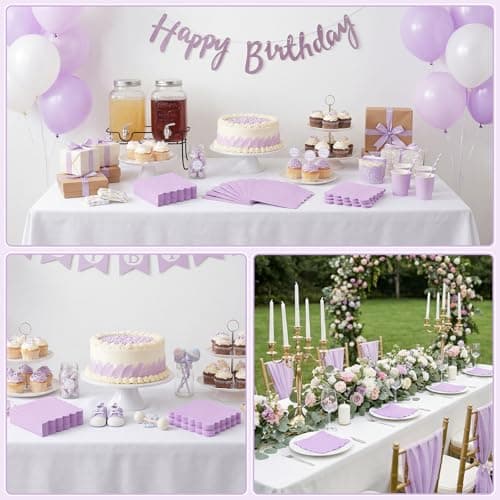 NatNarr 120 Pcs Purple Napkins,Scalloped Easter Paper Napkins Disposable Lavender Cocktail Napkin Lilac Beverage Dessert Napkin for Birthday Wedding Bridal Baby Shower, 5 x 5 Inch - Thumbnail 6