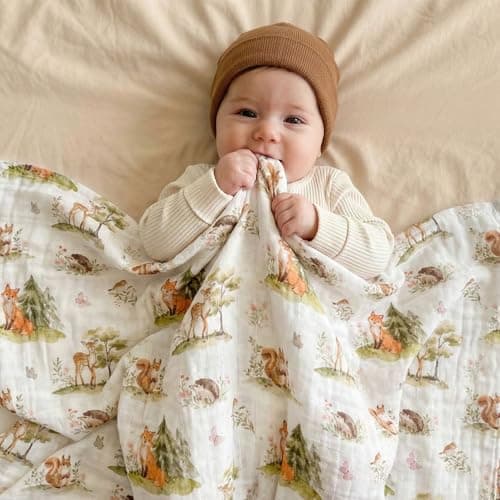 Civarua Kids Muslin Swaddle Blankets for Newborn, 4 Pack Cotton Baby Blankets Neutral, Large 31.5 x 43.3 Breathable Soft Receiving Blanket, Essentials Swaddle Wrap Burping Clothes, Green Jungle Animal - Thumbnail 5