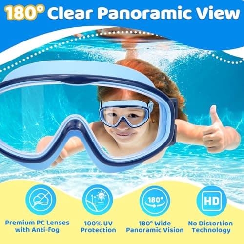 2 Pack Kids Swim Goggles for 3-14, Fabric Strap Wide View Anti Fog& UV - Thumbnail 5