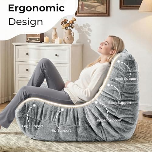 HABUTWAY Bean Bag Chair, Giant Bean Bag Chairs for Adults, Bean Bag Sofa with Filler Faux Fur, Memory Foam Bean Bag Couches Fireside Lazy Sofa for Living Room, Bedroom, Office (Light Grey) - Thumbnail 4