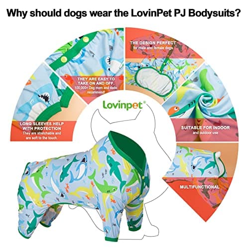 LovinPet Surgical Recovery Shirt for Large Dogs, Undershirt for Dog Coats, Lightweight Stretchy Knit Dog Onesie, Big Bites Turquoise Print, Pitbull Shirt, UV Protection,Stop Shedding for Dogs, 3XL - Thumbnail 4