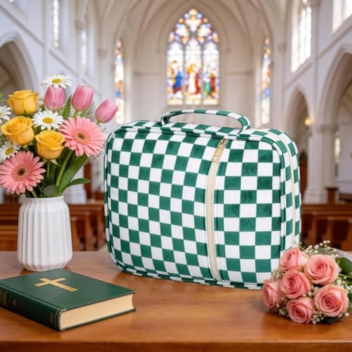 Foghut Large Quilted Bible Cover with Handle, Protective Bible Carrying Case with Pockets, All-in-One Bible Study Organizer for Church & Daily Study, Christian Gift for Women - Thumbnail 2