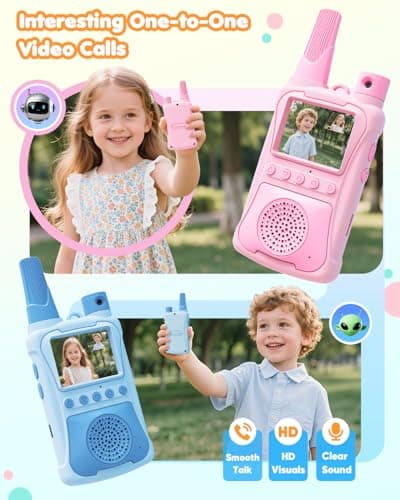 Video Walkie Talkies for Kids 2 Pack with 180° Camera/Games/HD Screen, Rechargeable Long Range Walkie Talkies with Camera, Toddler Indoor Outdoor Toys Birthday Gifts for Girls Boys Age 3-12 Year Old - Thumbnail 2