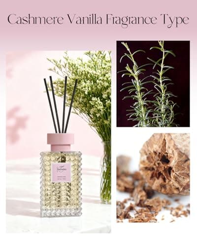 Hazioglen Reed Diffuser Set, Cashmere Vanilla Scented Home Fragrance Air Freshener for Bathroom Shelf Decor, 5.07 fl oz/150ml Essential Oil with Sticks - Thumbnail 6