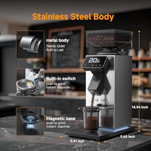 AMZCHEF Commercial Flat Burr Espresso Bean Grinder for Coffee Types - Thumbnail 6