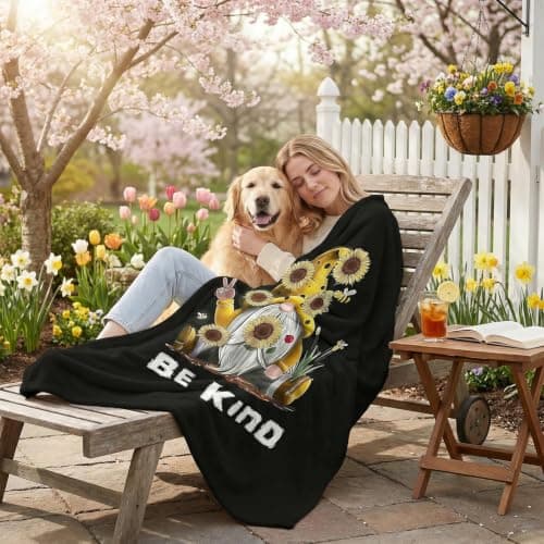 Ivarunner Spring Sunflower Gnome Throw Blanket, Gnomes Gifts for Women, Gnome Lovers, SpringSoft Lightweight Bee Flannel Blanket for Couch, Sofa, 60x50 Inches - Thumbnail 5