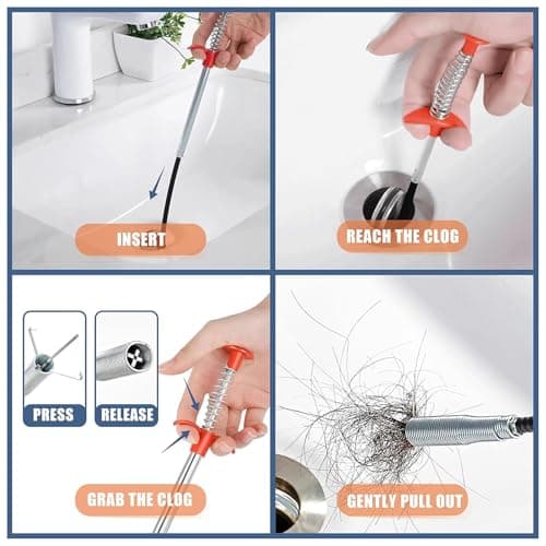32 Inch Drain Snake Hair Remover Tool, Flexible 4-Claw Grabber for Sink, Tub & Shower Clogs - Thumbnail 3