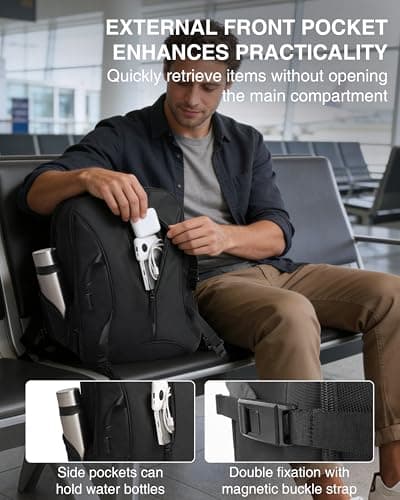 Moysoon TSA-Friendly Travel Backpack with Laptop Compartment, 30L Carry-On Backpack for Men & Women, 180° Lay-Flat Design, Waterproof & Durable 1000D Oxford, Fits 15.6" Laptop - Thumbnail 6