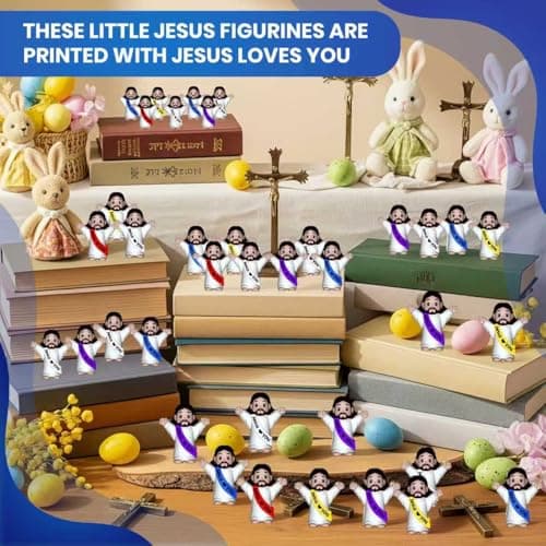 NOIENSI 300 PCS Little Jesus Figures– Multicolor Mini Jesus Figurines in Bulk, Jesus Loves You Figures for Easter, Church, and Religious Celebrations - Thumbnail 5