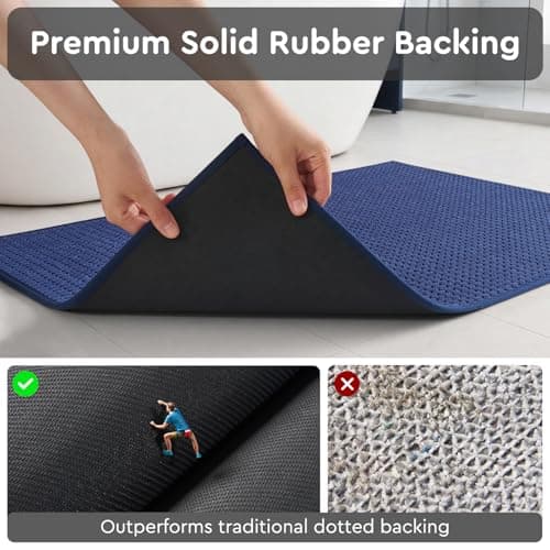 tchdio Bathroom Rugs, Absorbent Quick Dry Thin Bath Mat, Non Slip Washable Bath Rugs with Solid Rubber Backing, Low Profile Bath Mats for Bathroom, Blue, 20" x 32" - Thumbnail 4