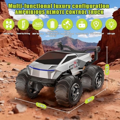 1:16 RC Truck Remote Control Car, 4WD Waterproof Amphibious RC Car All Terrain Pickup,TIME4DEALS 2.4GHz Remote Monster Truck with 360° Rotating Standing Stunt Toy Truck for Kids Boys 6 7 8 9 10 11 12+ - Thumbnail 6