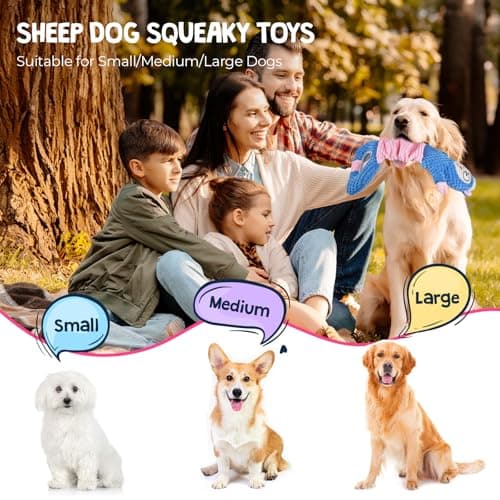Uadonile Dog Squeaky Toys, Sheep Crinkle Plush Stuffing Dog Toys for Puppy Teething，Tug of War Dogs Toy to Keep Them Busy for Small, Medium and Large Dogs (Blue) - Thumbnail 2