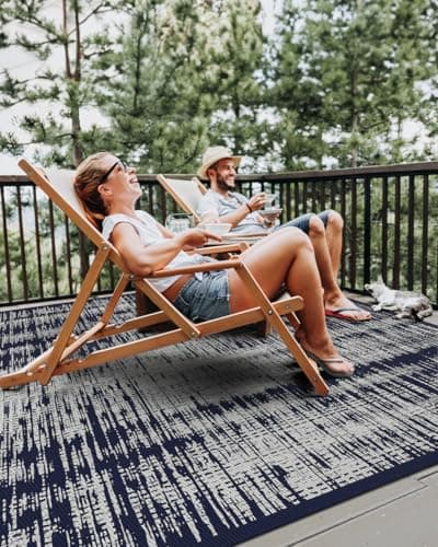 MontVoo Outdoor Rug Waterproof 6x9 ft Outdoor Carpet Patio Rug Mat Reversible RV Camping Rug Plastic Straw Outside Rug for Balcony Porch Deck Picnic Beach Modern Navy - Thumbnail 5