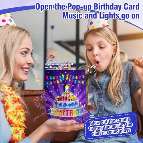 FaCraft Birthday Card for Women Men with LED Light & Music, Blow the Candle - Thumbnail 4