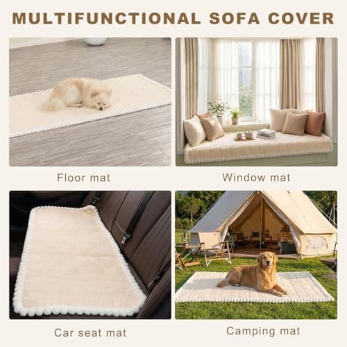 Eco-Ancheng Couch Cover for Dogs Pet Couch Cover for Sofa Washable Dog Sofa Covers Couch Protector for Cushion Fuzzy Non Slip Couch Slipcover with Elastic Straps for Pets, Dogs(Cream,1PC/27.6x70.9 in) - Thumbnail 6