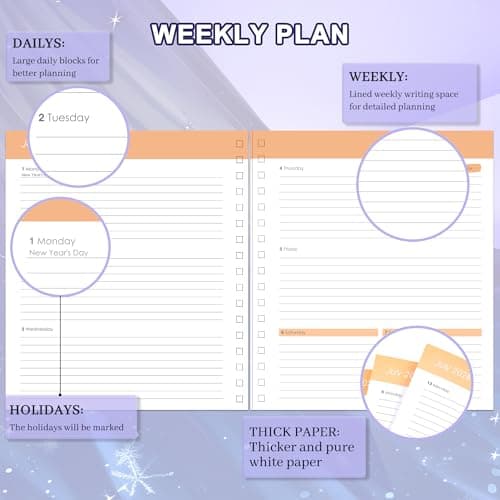 CAGIE 2026 Planner Weekly and Monthly from Dec 2025 to Dec 2026 Hardcover Spiral Bound Calendar Floarl Yearly Agenda Planners for Women with Stickers, 8.3 x 9.1, White Butterfly - Thumbnail 3